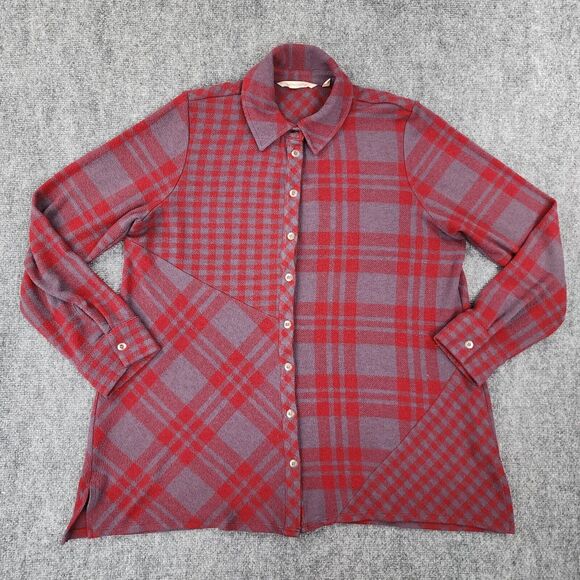 Soft Surroundings Tops - Soft Surroundings Sweater Womens Large Plaid Paramour Tunic Stretch Button Knit